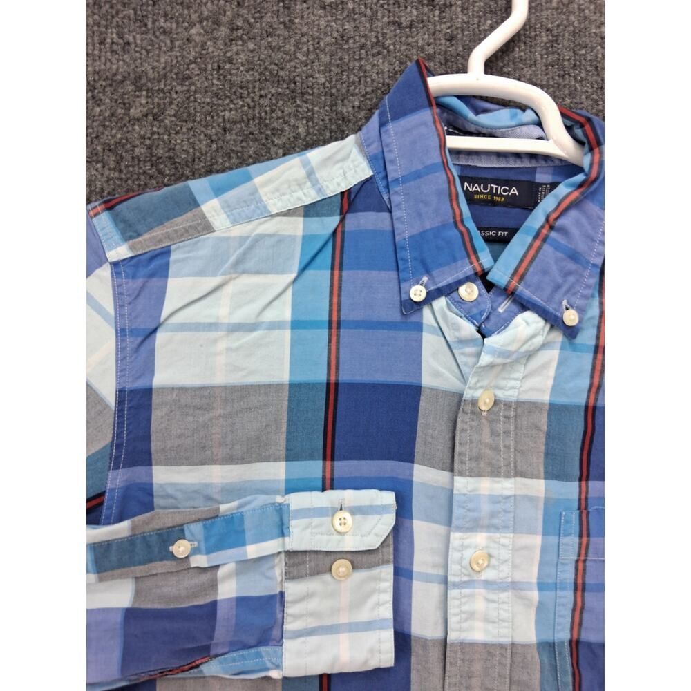 Nautica Shirt Mens Small Blue Plaid Button Down Long Sleeve